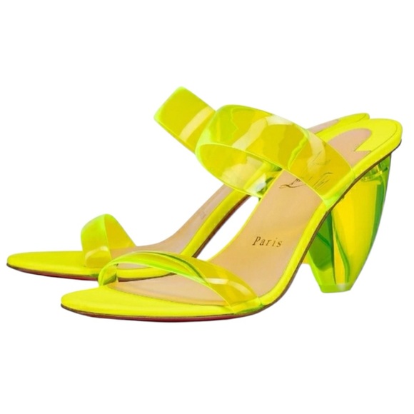 CHRISTIAN LOUBOUTIN Ovida Block Heel Sandals in Neon Yellow NWOB